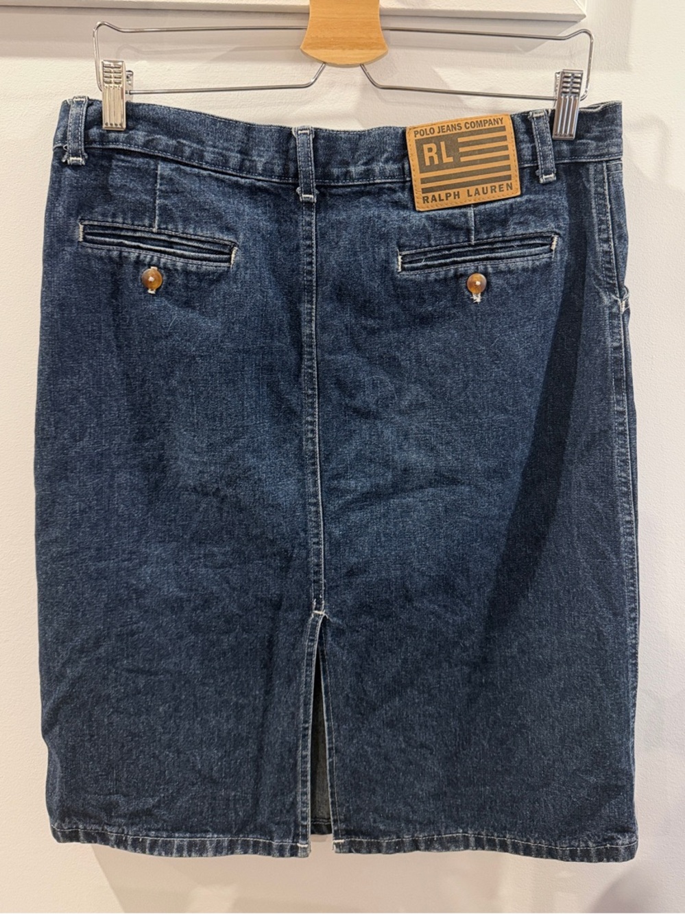 Ralph Lauren Navy Straight Denim Skirt with Back Pockets